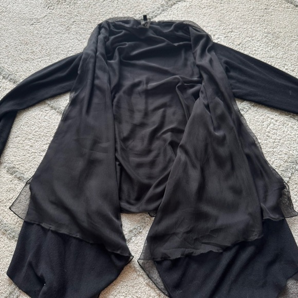 NÜ DENMARK black cardigan open front knit and chiffon high low fishtail medium - Picture 6 of 11